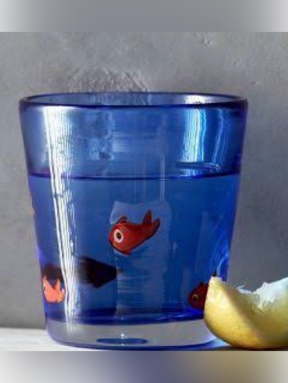 Anthropologie Goldfish Lake Glass- Cobalt Blue with Red Fish